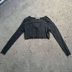 Joah Brown Charcoal V-Neck Cropped Blouse